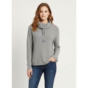Lauren Ralph Lauren Gray Cotton Waffle-Knit Cowl Neck Logo Pullover Sweater Med